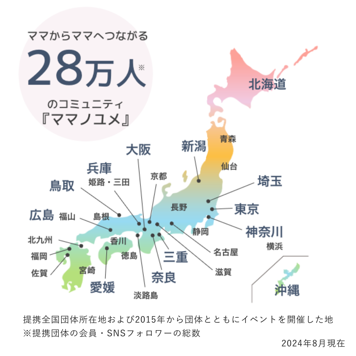 コミュニティ「ママノユメ」のメンバーが全国各地にいるのがわかる画像